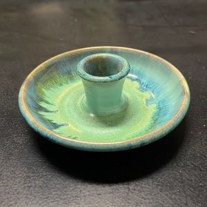 Shearwater Pottery green and blue candlestick